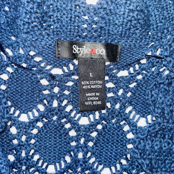 NWT | Style & Co. | Short Sleeve Crochet Open Front Jacket | Blue | L - Picture 4 of 4